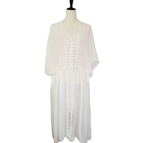 Kensie White Lace Trim Cover-Up Plus Size - Picture 2 of 9